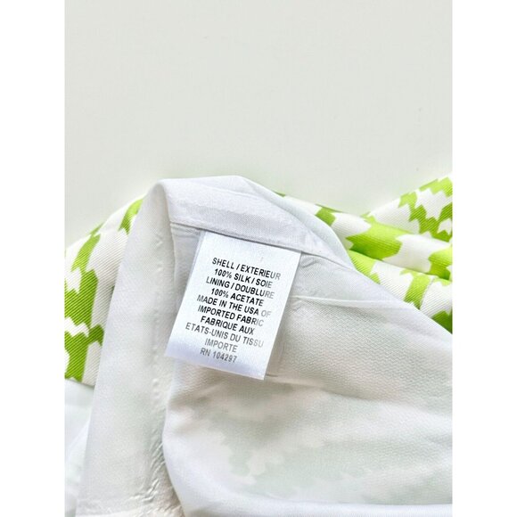 MILLY White Green Geometric Print Silk Twill Chain Halter Sheath Dress, Size 2 - Picture 12 of 14